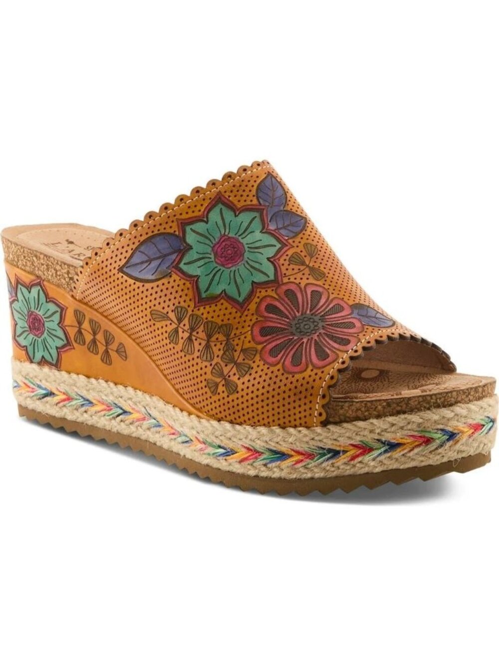 LArtiste By Spring Step Floral Embossed Sandals Espadrille Wedge Heel Size 38 - Picture 11 of 11